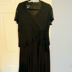 Black chiffon beaded cocktail dress.  JKara 14W